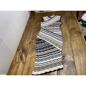 Milly Striped Ribbed Sleeveless Midi Dress Asymmetrical Hem Small NWT